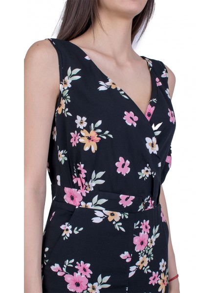 Salopetă de damă neagră cu model floral 21161