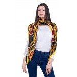 Scarf with modern print in black base SL 07522 BLACK - YELLOW