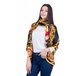 Scarf with modern print in black base SL 07522 BLACK - YELLOW