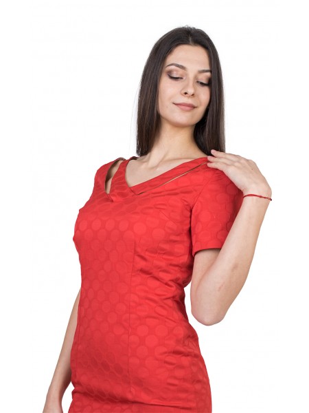 Kadın Kırmızı Jakarlı Elbise 22116 / 2022