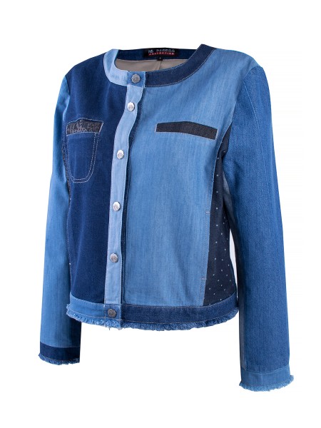 Jachetă din denim pentru femei Patchwork 24117 / 2024 Jachetă din denim pentru femei Patchwork 24117 / 2024