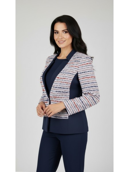 Spectacular Dark Blue Jacket with Boucle 24125 / 2024 Spectacular Dark Blue Jacket with Boucle 24125 / 2024