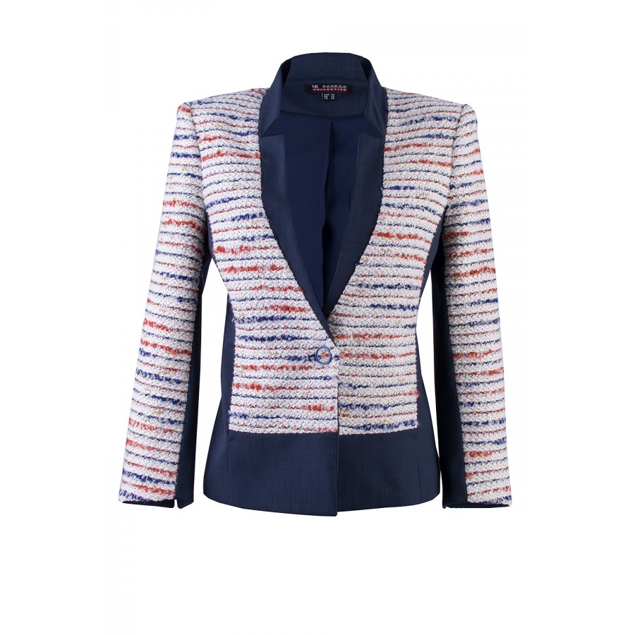 Spectacular Dark Blue Jacket with Boucle 24125 / 2024 Spectacular Dark Blue Jacket with Boucle 24125 / 2024