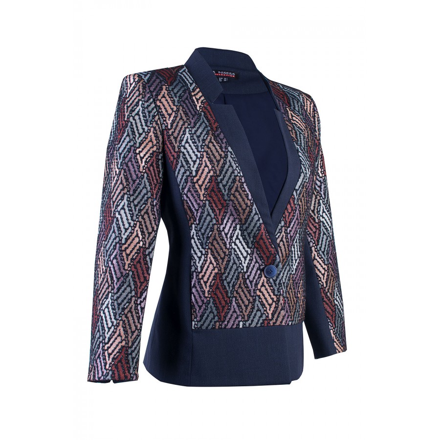 Dark Blue Blazer with Pastel Shiny Accents 24127 / 2024 Dark Blue Blazer with Pastel Shiny Accents 24127 / 2024