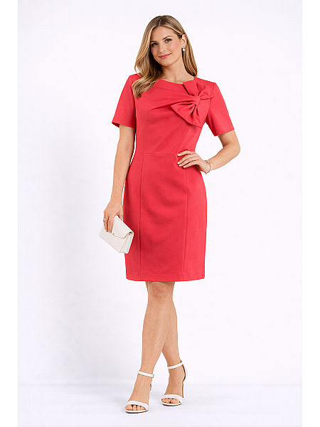 Elegant Scarlet Red Dress with Removable Ribbon 24130 RED / 2024
