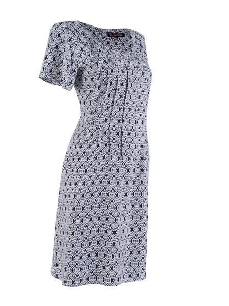 Light White Dress with Black Ornaments and Practical Pockets 24136 / 2024