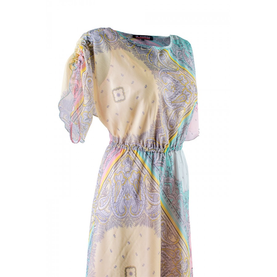 Multicolored chiffon dress with adjustable sleeves 24152 / 2024 Multicolored chiffon dress with adjustable sleeves 24152 / 2024