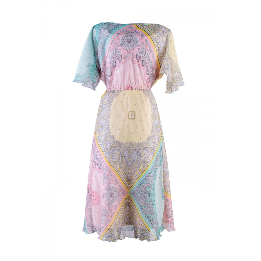 Multicolored chiffon dress with adjustable sleeves 24152 / 2024 Multicolored chiffon dress with adjustable sleeves 24152 / 2024