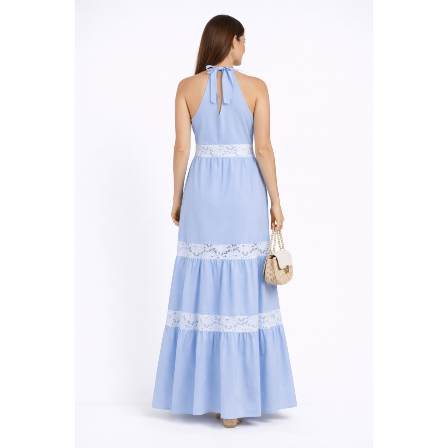 Summer light blue dress with white lace 24154 / 2024 Summer light blue dress with white lace 24154 / 2024