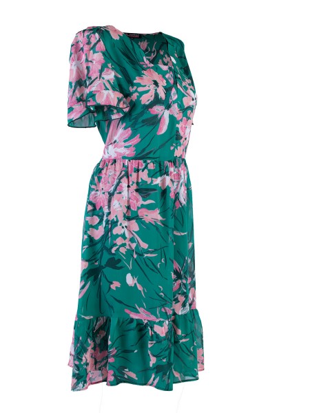Rochie florală verde aerisită cu volane 24162 / 2024