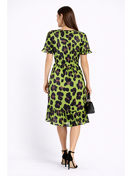 Rochie de damă galbenă - verde cu imprimeu leopard 24163 / 2024 Rochie de damă galbenă - verde cu imprimeu leopard 24163 / 2024
