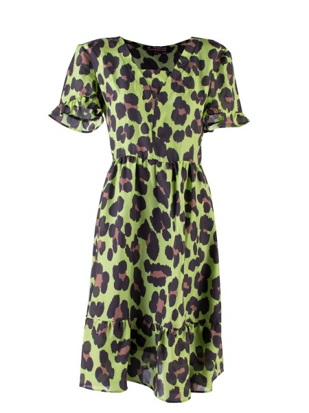 Kadın Sarı - Yeşil Leopar Desenli Elbise 24163 / 2024