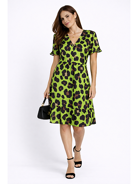 Rochie de damă galbenă - verde cu imprimeu leopard 24163 / 2024