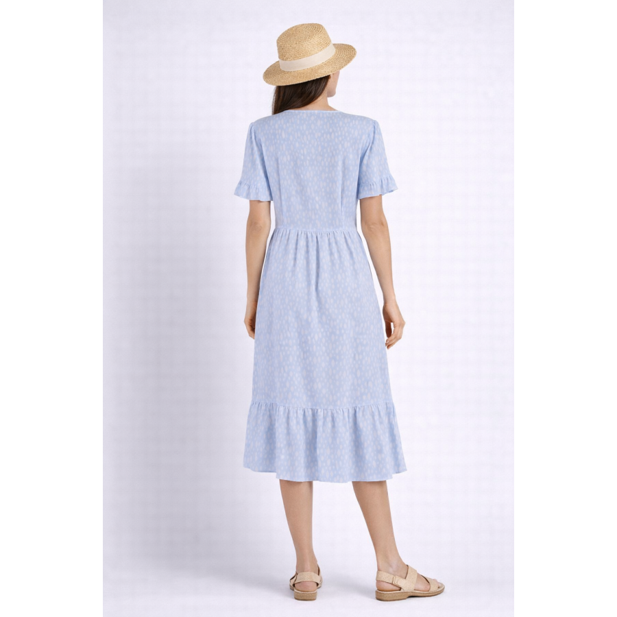 Rochie albastru deschis cu diamante albe si volane 24164 / 2024
