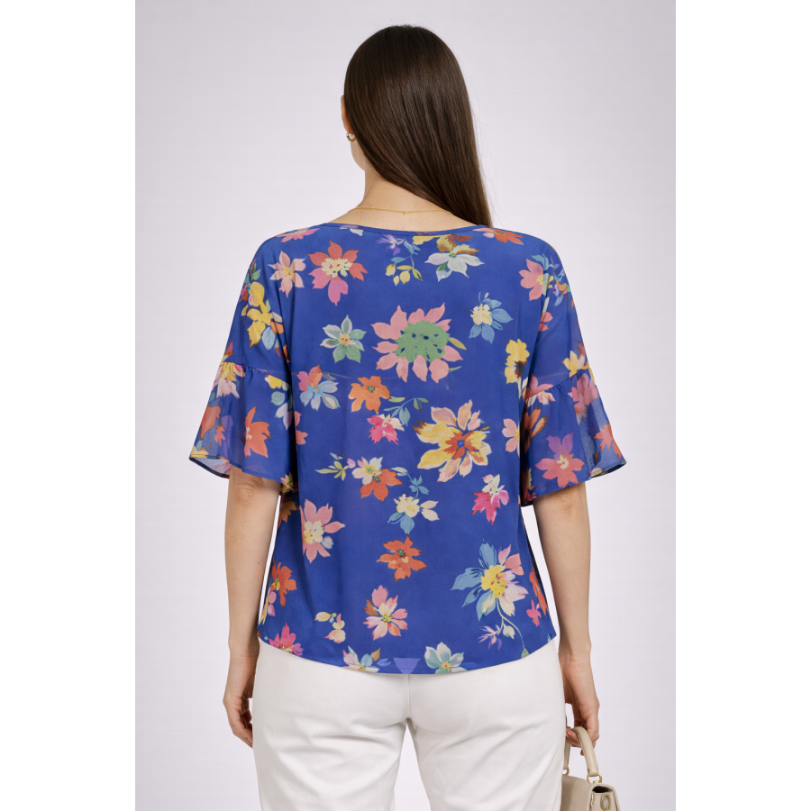 Multicolored Women's Blouse with Blue Base – Floral Style 2026 26115 / 2026 Multicolored Women's Blouse with Blue Base – Floral Style 2026 26115 / 2026