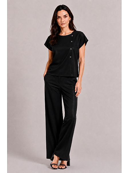 Black Tencel Women's Set with Blouse and Wide Pants 26131 - 128 black / 2026 Black Tencel Women's Set with Blouse and Wide Pants 26131 - 128 black / 2026