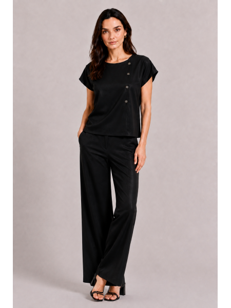 Black Tencel Women's Set with Blouse and Wide Pants 26131 - 128 black / 2026 Black Tencel Women's Set with Blouse and Wide Pants 26131 - 128 black / 2026