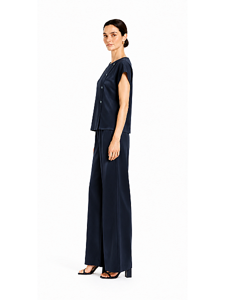 Navy Blue Women's Tencel Set with Blouse and Trousers 26131 - 128 blue / 2026 Navy Blue Women's Tencel Set with Blouse and Trousers 26131 - 128 blue / 2026