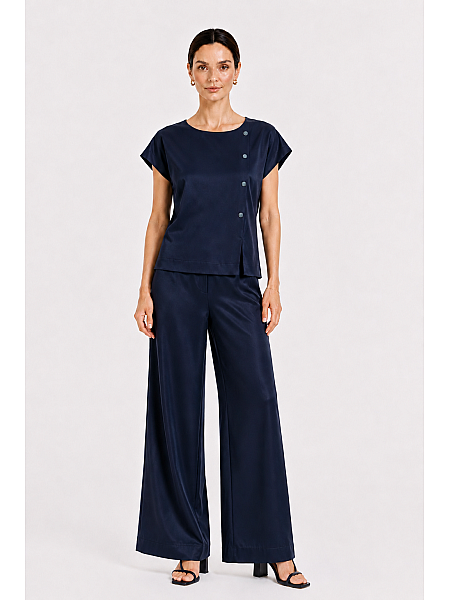 Navy Blue Women's Tencel Set with Blouse and Trousers 26131 - 128 blue / 2026