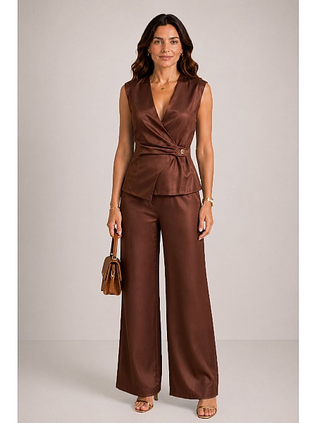 Luxurious Women's Brown Set - Vest and Trousers from Tencel 26116 - 109 / 2026