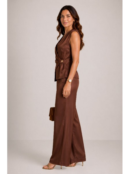 Luxurious Women's Brown Set - Vest and Trousers from Tencel 26116 - 109 / 2026 Luxurious Women's Brown Set - Vest and Trousers from Tencel 26116 - 109 / 2026