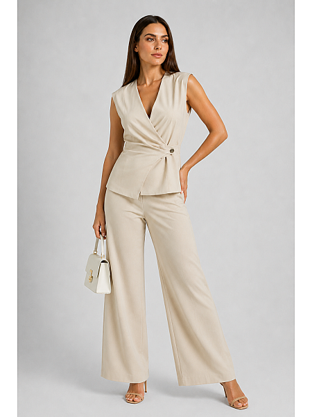Set in Soft Beige – Cotton Vest and Wide Trousers 26123 - 128 beige / 2026