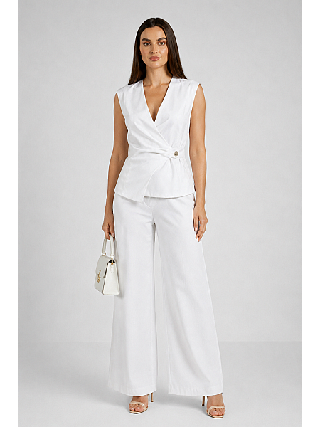 Elegant White Women's Set of Cotton Vest and Pants 26123 - 128 white / 2026
