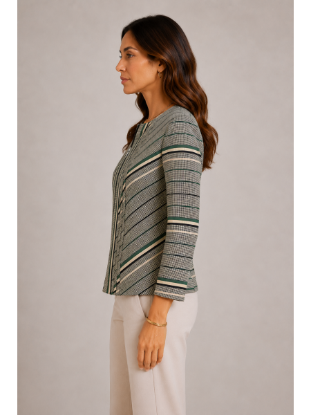 Jachetă Peplum Gri pentru Femei cu Accente Verzi – Ultima Ediție 19505 Jachetă Peplum Gri pentru Femei cu Accente Verzi – Ultima Ediție 19505