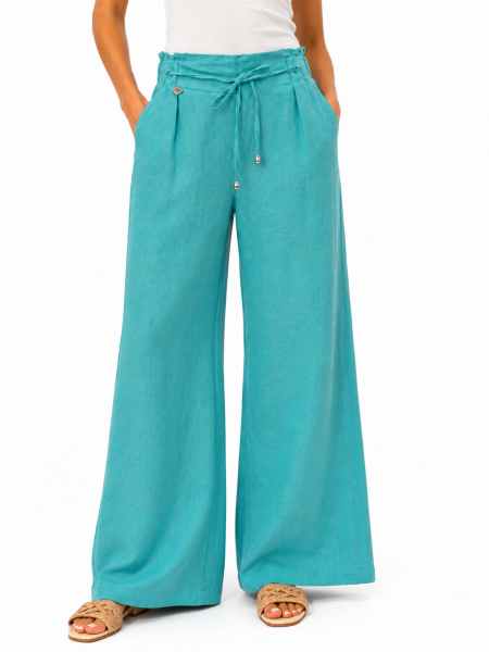 Women's Linen Trousers Turquoise 26123 - The Freshest Summer Model for 2026 / 2026