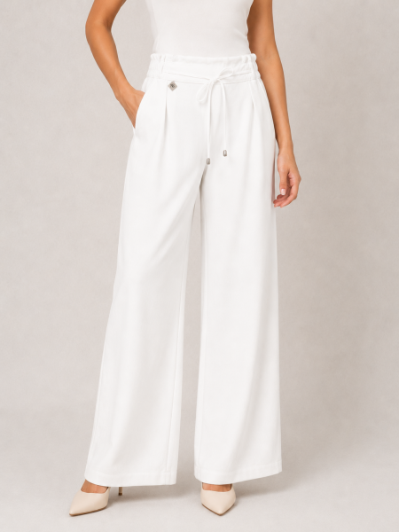 White Women's Wide Leg Viscose Trousers 26123 white / 2026