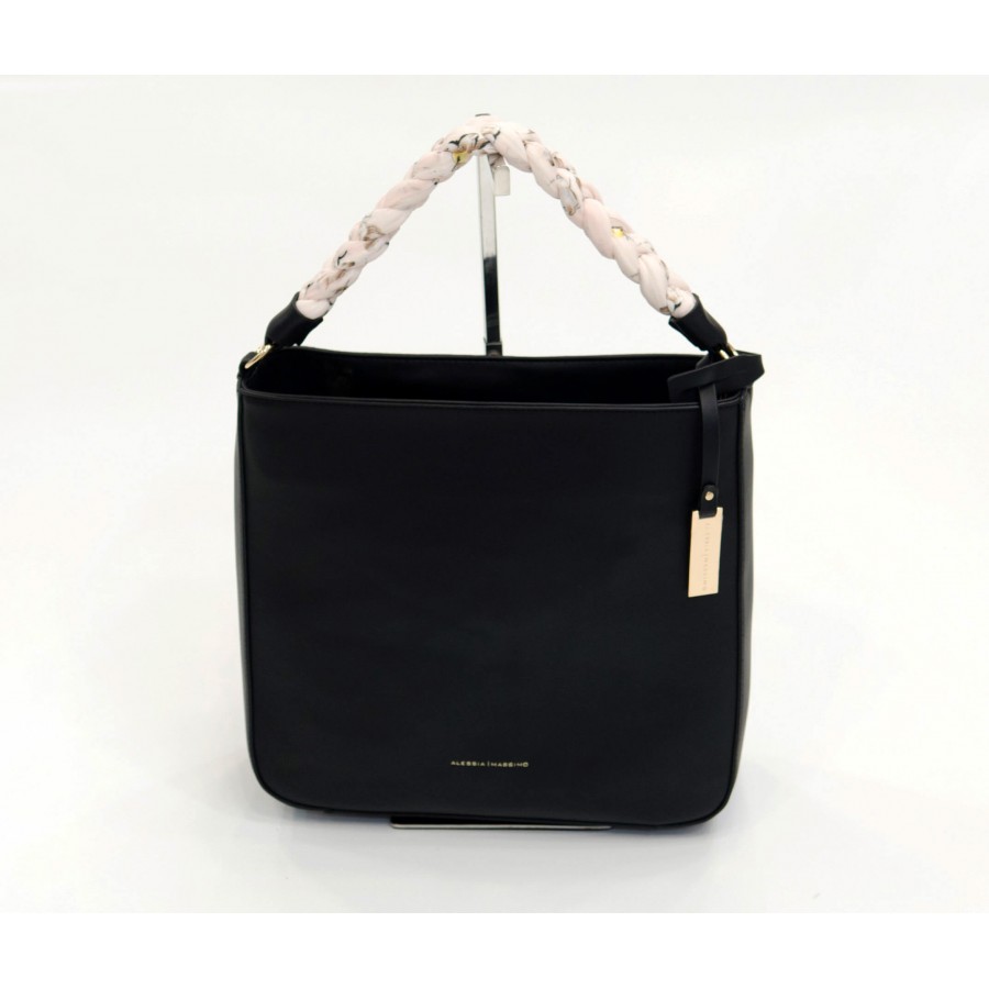 Black ladies handbag with short handle and shoulder BAG 1174 BLACK