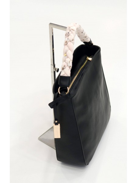 Black ladies handbag with short handle and shoulder BAG 1174 BLACK