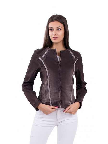 Women's Dark Brown Denim Jacket made of Denim with Elastane J 16548