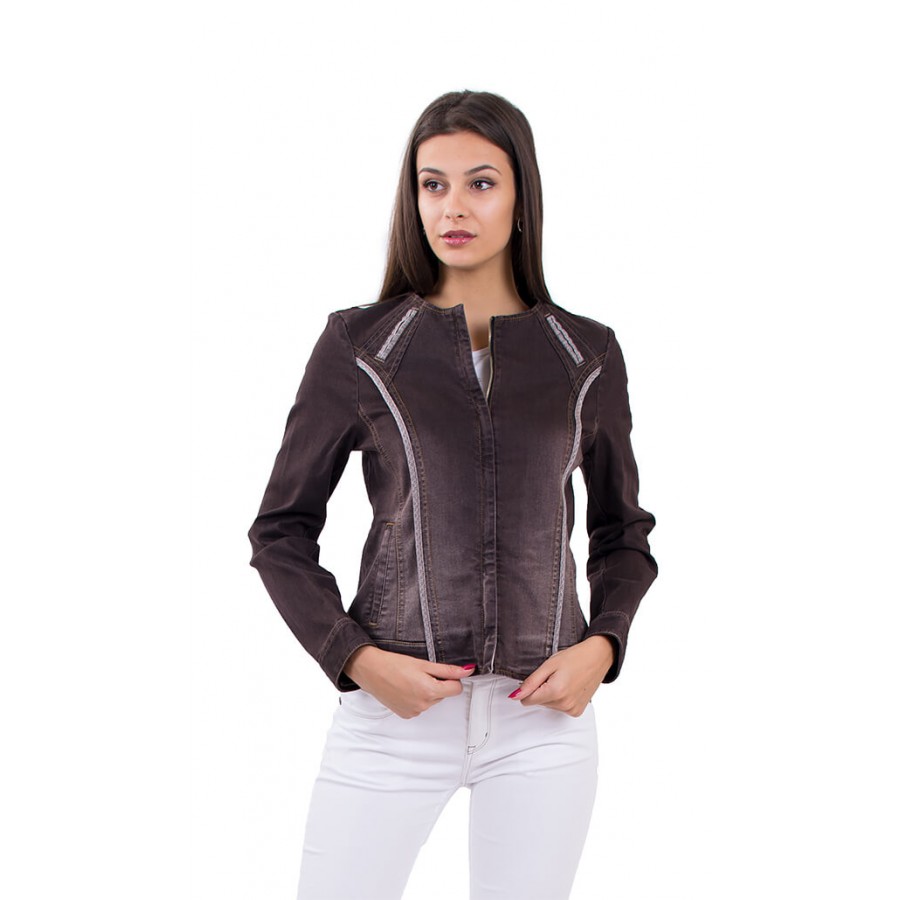 Women's Dark Brown Denim Jacket made of Denim with Elastane J 16548