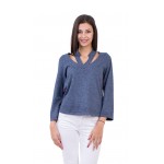 Ladies long sleeve blouse in blue B 18538 / 2019