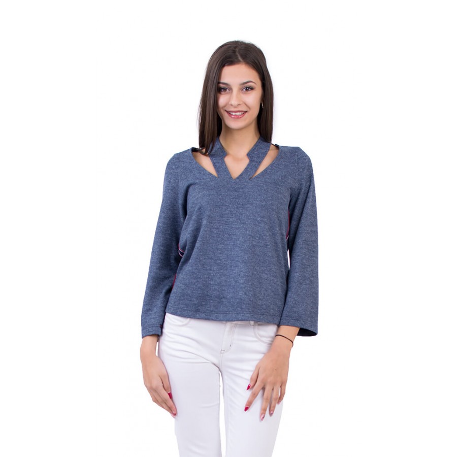 Ladies long sleeve blouse in blue B 18538 / 2019