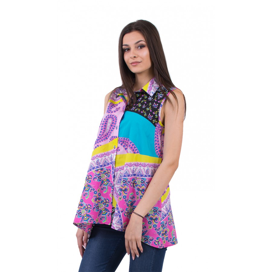 SLEEVELES COLORFUL COTTON SHIRT 16181 SLEEVELES COLORFUL COTTON SHIRT 16181