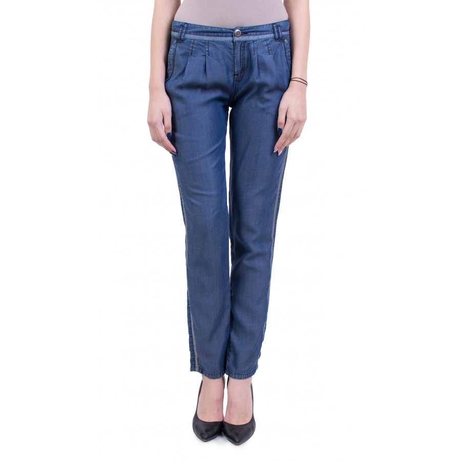 Pantaloni de damă cu margini din Denim de vară N 16104 A