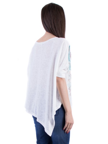 Women's Asymmetrical White Blouse 17157-s4 3/4 sleeve