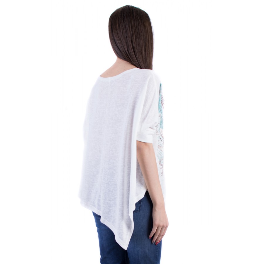 Women's Asymmetrical White Blouse 17157-s4 3/4 sleeve