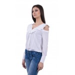 OUTFIT - WHITE STRIPED OPEN SHOULDER SHIRT IN WHITE & STONE WASHED AND RIPPED JEANS | INISESS ®