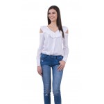 OUTFIT - WHITE STRIPED OPEN SHOULDER SHIRT IN WHITE & STONE WASHED AND RIPPED JEANS | INISESS ®