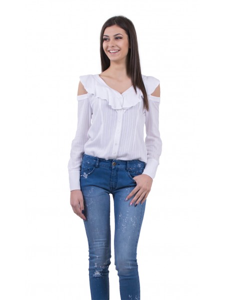 Combo women's white blouse and treated women's jeans BN 18122 White - 18131
