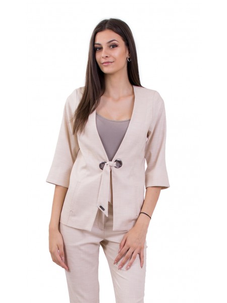 Дамско Лятно Сако във Вид Лен в Бежов Цвят J 18160 BEIGE