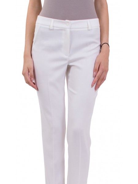 White Women's Summer Pants in Linen Type with 9/10 leg length N 18158 LEN