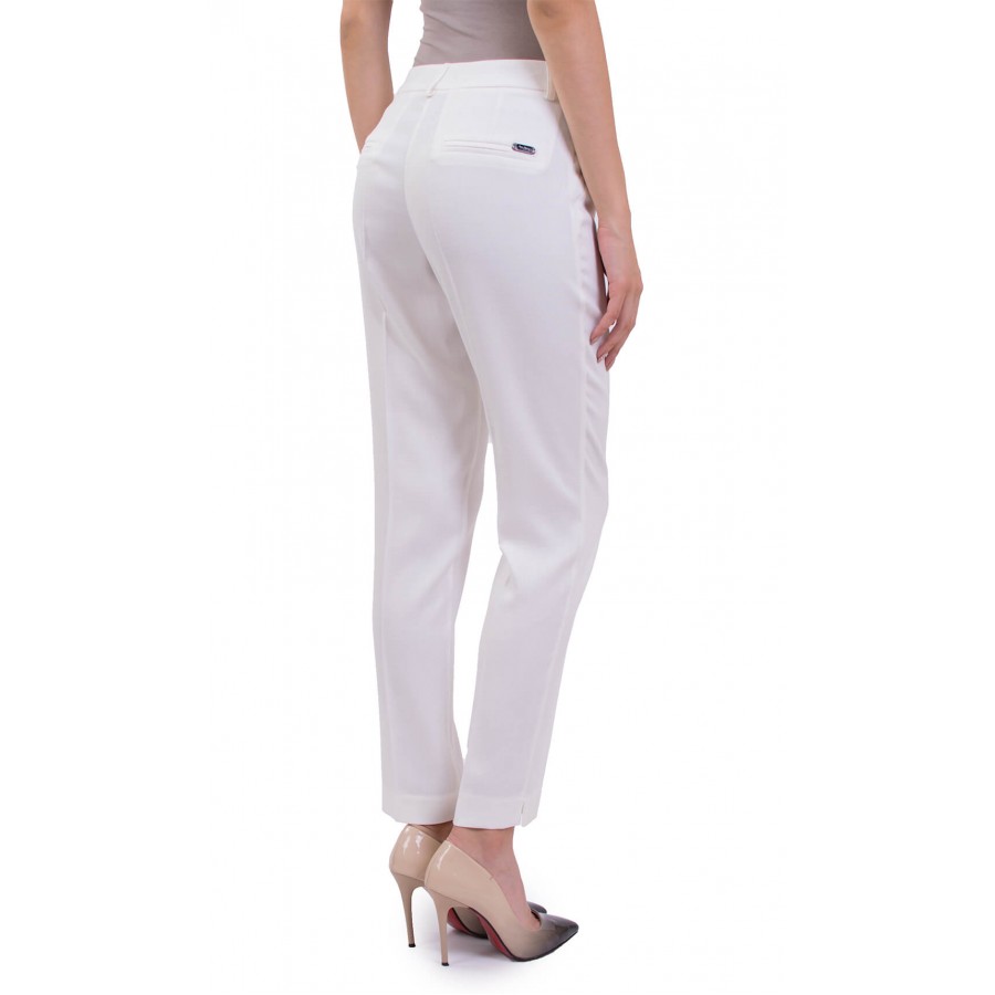 White Women's Summer Pants in Linen Type with 9/10 leg length N 18158 LEN