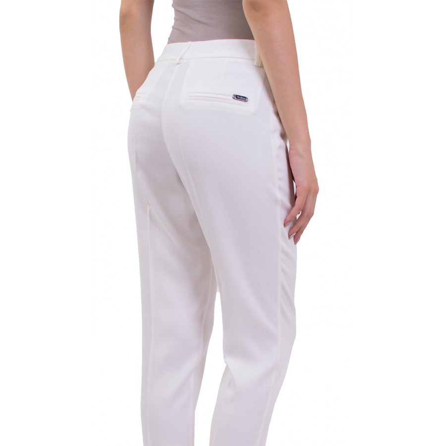 White Women's Summer Pants in Linen Type with 9/10 leg length N 18158 LEN