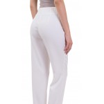 Бял дамски ленен панталон с прав крачол  N 18164