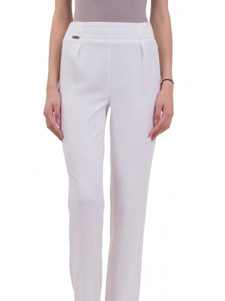 Бял дамски летен панталон с прав крачол  N 18163