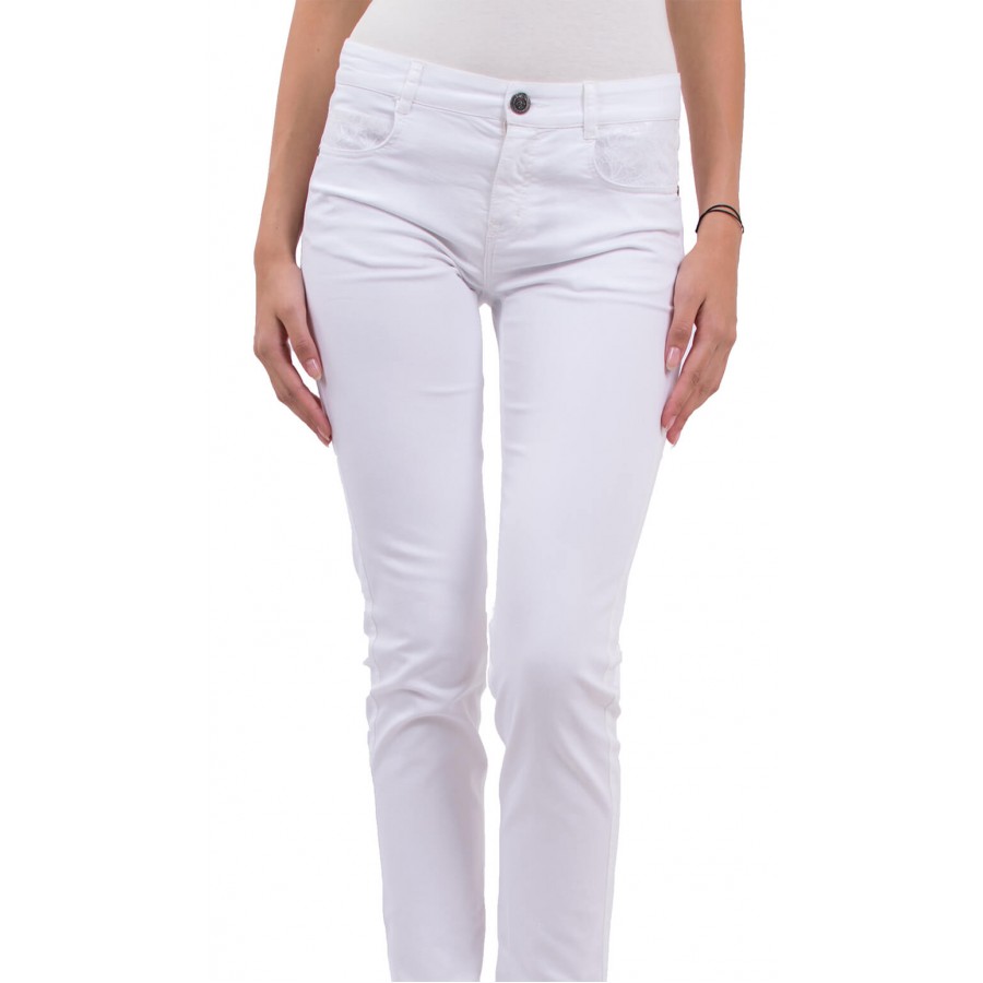 Women's trousers with lace, made of cotton with elastane N 18167 A